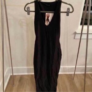 naked wardrobe Black Midi Dress Sleeveless V-Neck